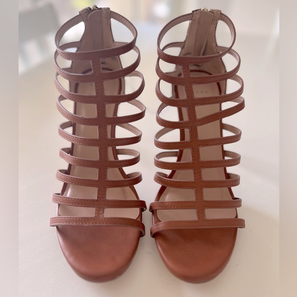 NEW! Target A New Day brown strappy heel with gold zipper - Size 9.5